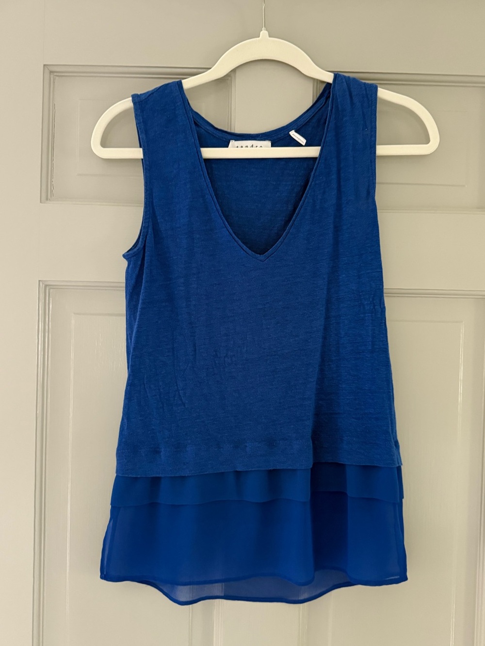 Blue silk Layered V-Neck Women's Tank Top